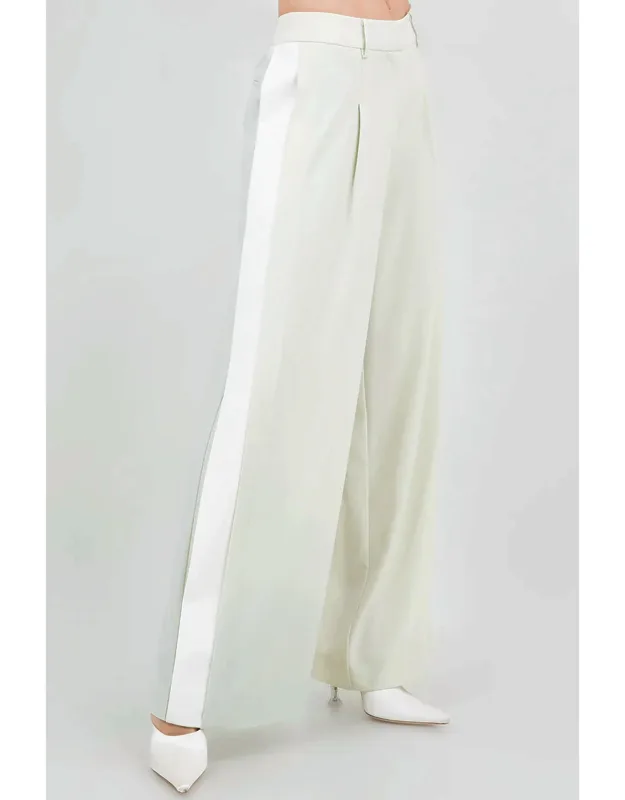 Contrast Side Panel Wide Leg Soft Woven Trousers