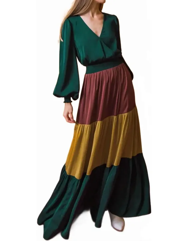 Solid Satin Color Blocked Maxi Dress