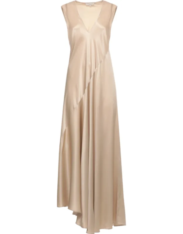 Silk Blend Maxi Dress With V-neck And Flared Hem