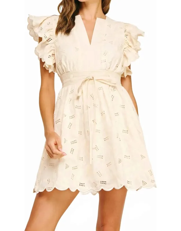 Eyelet Cotton Lace Scallop Mini Dress