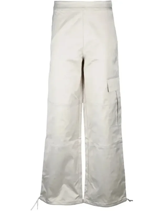 Cropped Wide-leg Trousers With Cargo Pocket And Drawstring Finish