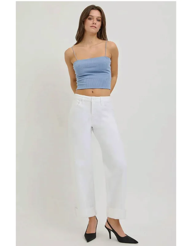 Tummy Control Slouchy Cropped Cuffed Hem Jeans