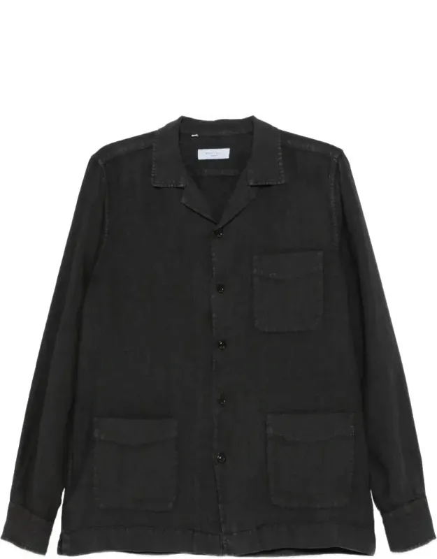 Relaxed Fit Linen Shirt With Classic Collar And Functional Pockets