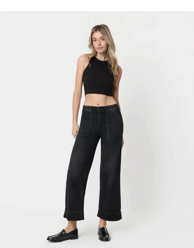 High Rise Cuffed Baggy Wide Jeans