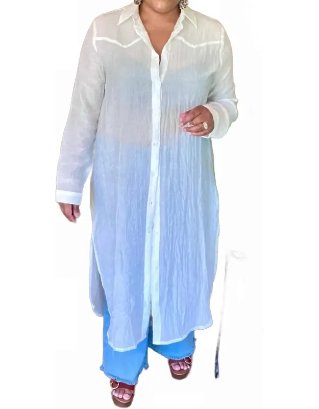 Whimsy Crinkle Collared Button Up Maxi Dress