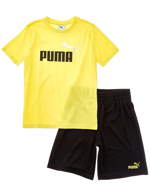 Puma 2pc T-shirt & Short Set With Crewneck And Elastic Waist