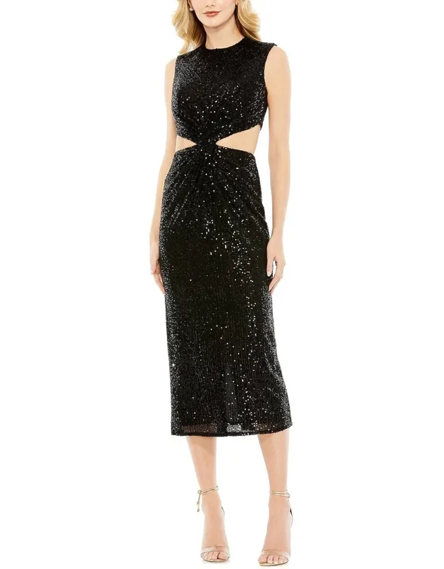 Sequin Front Twist Cut Out Column Dress