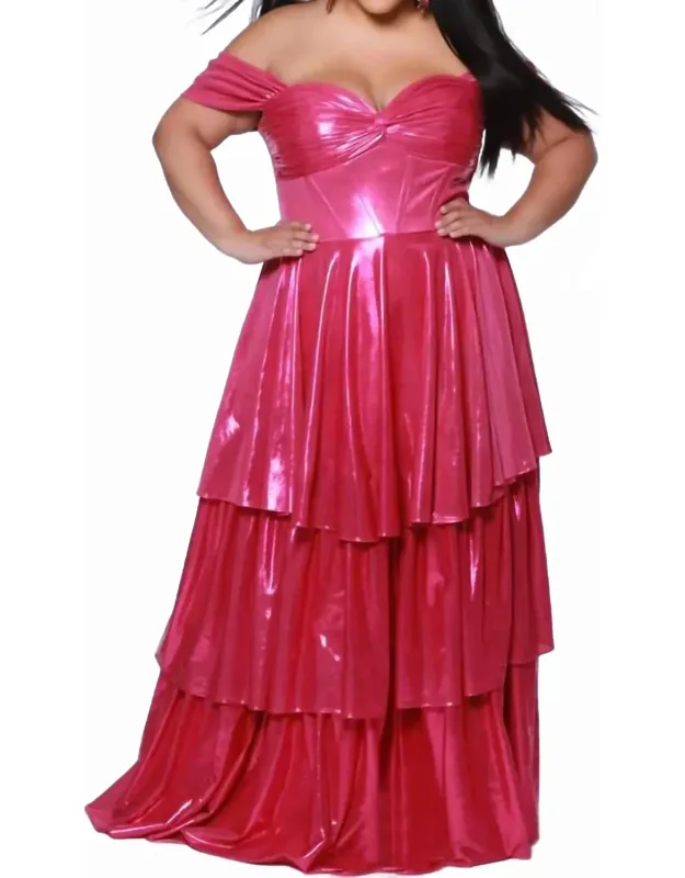 Metallic Stretch Knit Ruched Bodice Dress