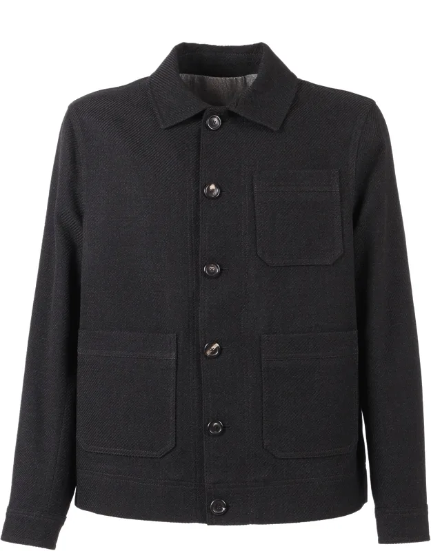 Structured Work Jacket In Virgin Wool And Cotton Blend