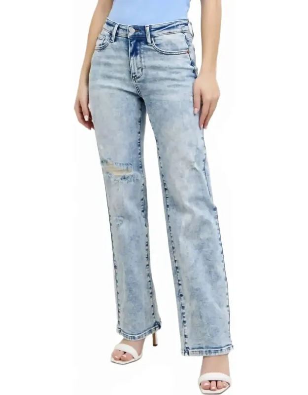 High Waisted Mineral Wash Destroy 90's Straight Leg Jeans