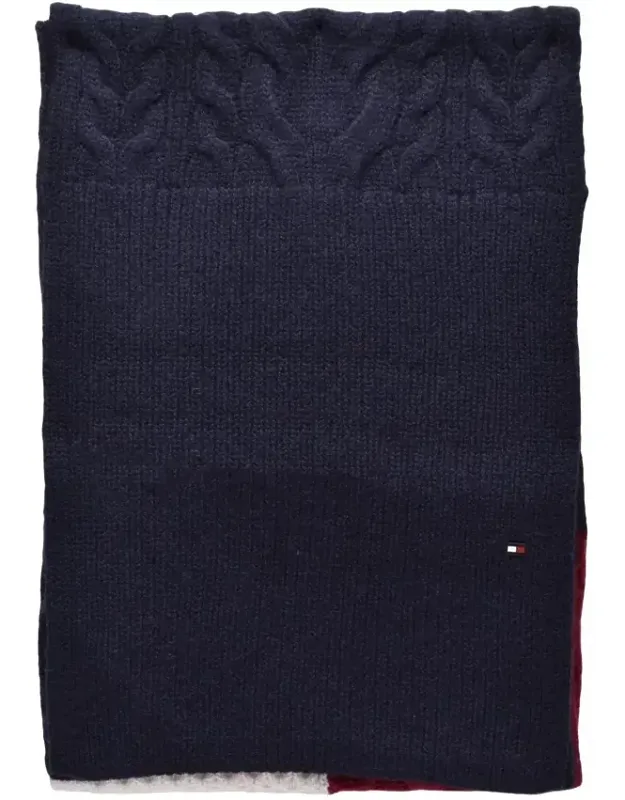 Cable Knit Scarf With Color-block Design And Textured Patterns