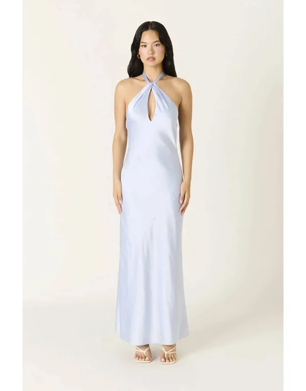 Halter Satin Bias Cut Maxi Formal Dress