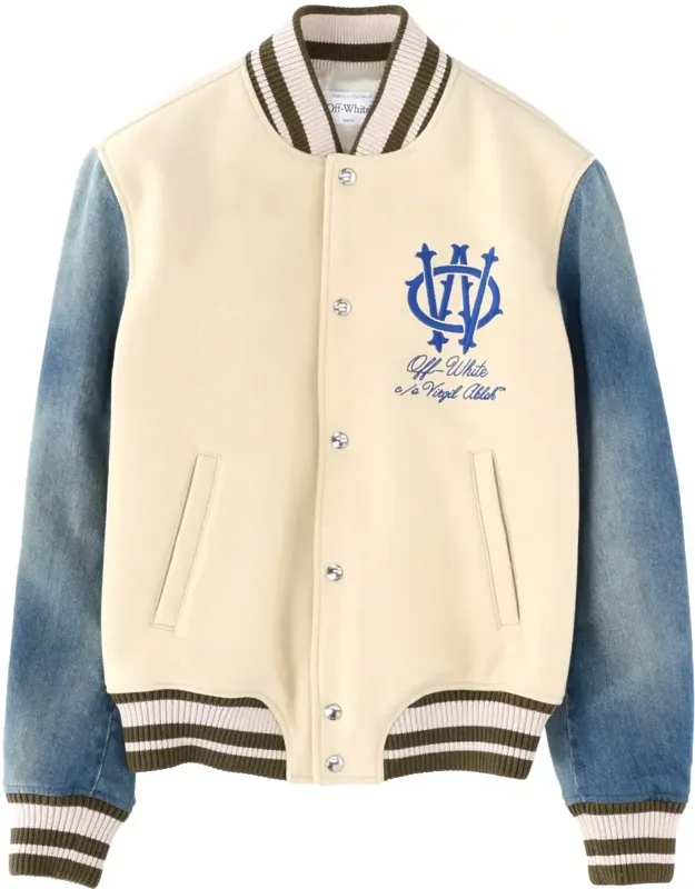 Gothic Wool Denim Jacket With Snap-button Closure And Striped Details