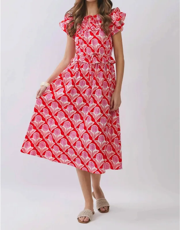 Floral Ruffle Sleeve Midi Dress