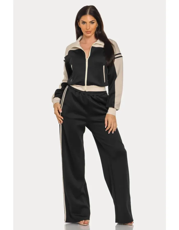 Colorblock Zip Up Jacket And Pants Set