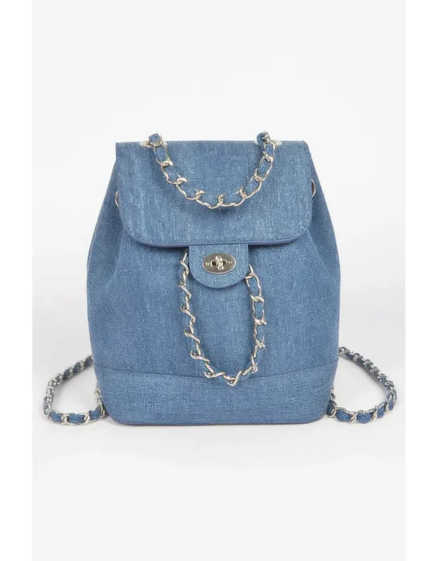 Denim Backpack With Functional Zip Compartments And Adjustable Straps