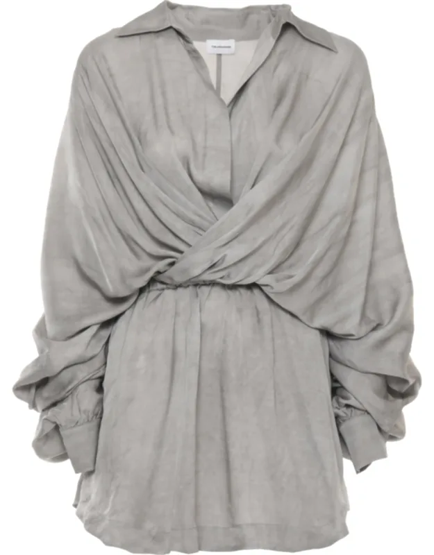 Draped Viscose Mini Dress With V-neck And Buttoned Sleeves