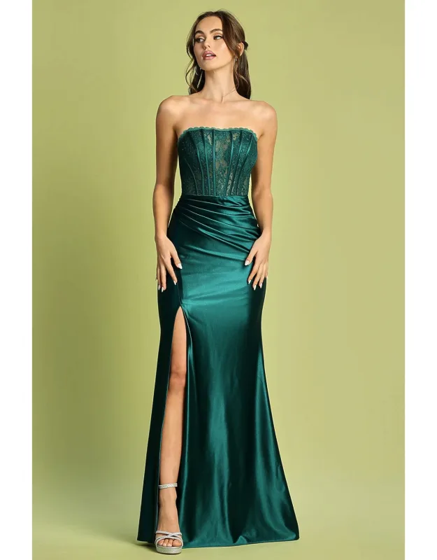 Pleated Lace Corset Prom Dress