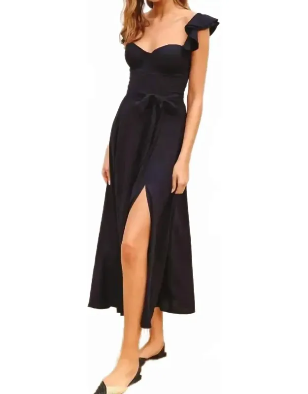 Linen Corset Flutter Midi Dress