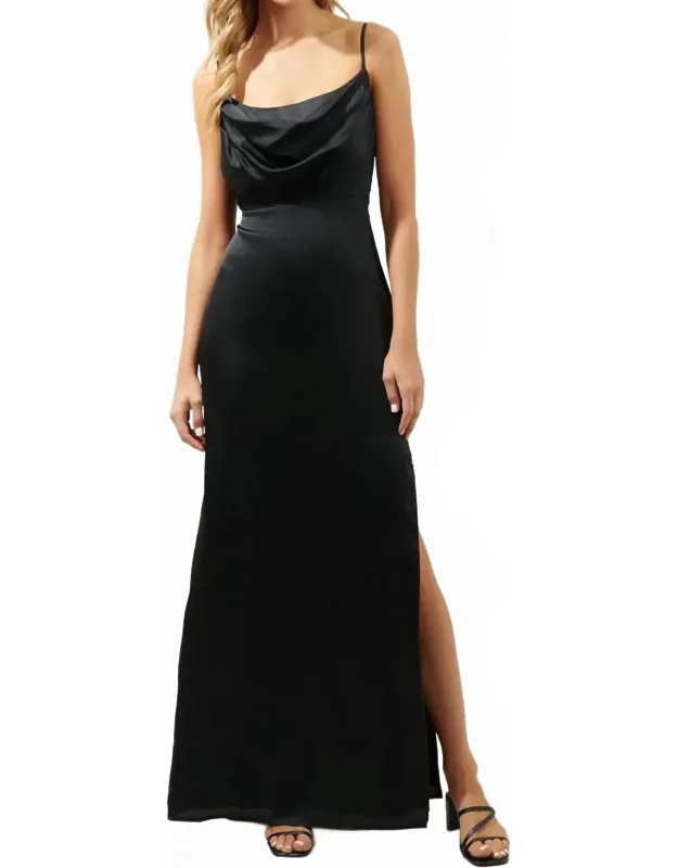 Cowl Necklace Satin Long Dress