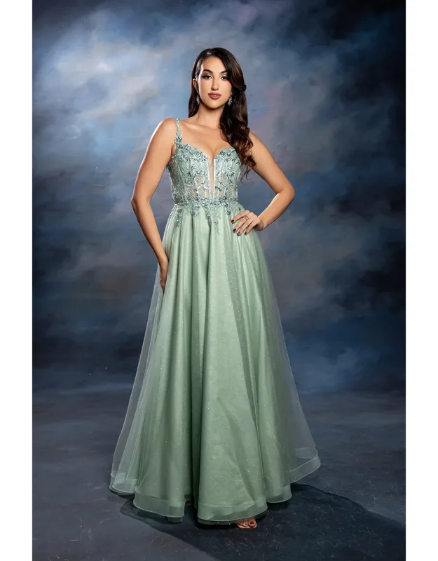 Elegant Lace Corset A-line Tulle Evening Dress With Spaghetti Straps