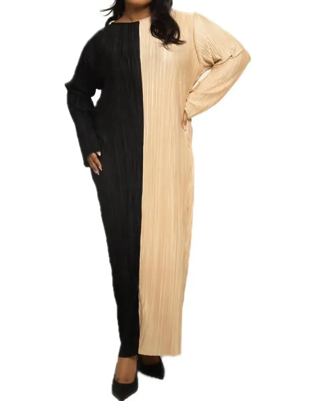 Long Sleeve Colour Block Midaxi Dress