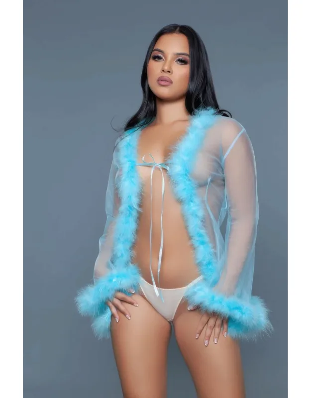 Bou Robe - Sheer Lightweight Mesh, Faux Fur Trim