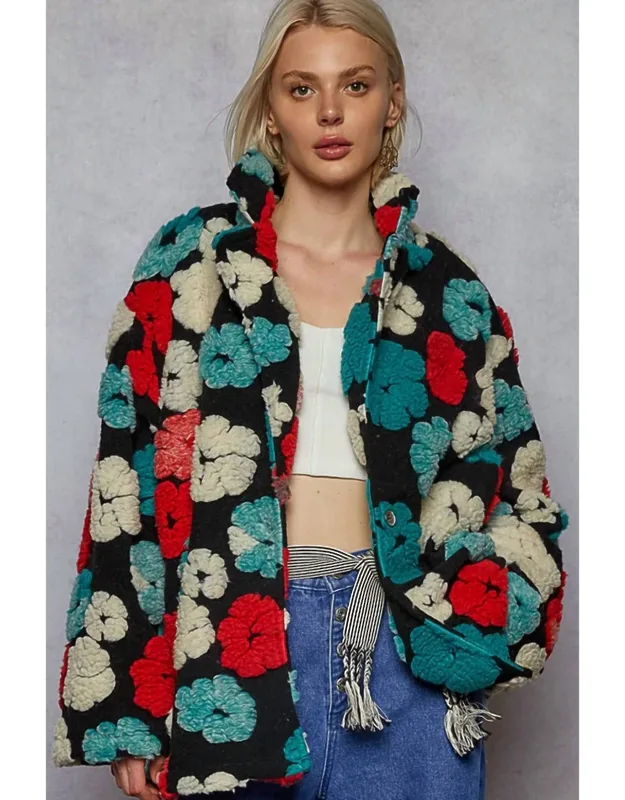 Textured Sherpa Floral Coat