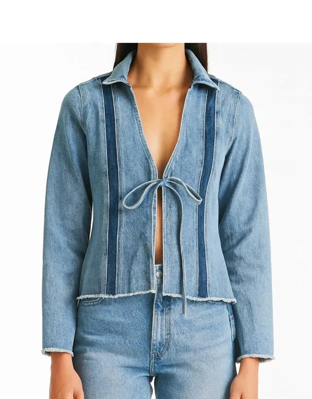 Denim Contrast Stripe Tie Front Jacket