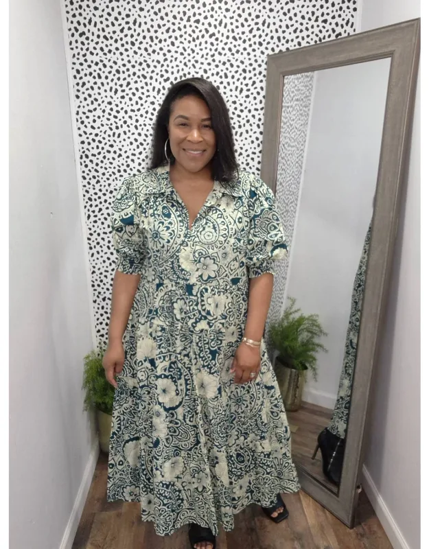 Two Tone Print A-line Tiered Dress
