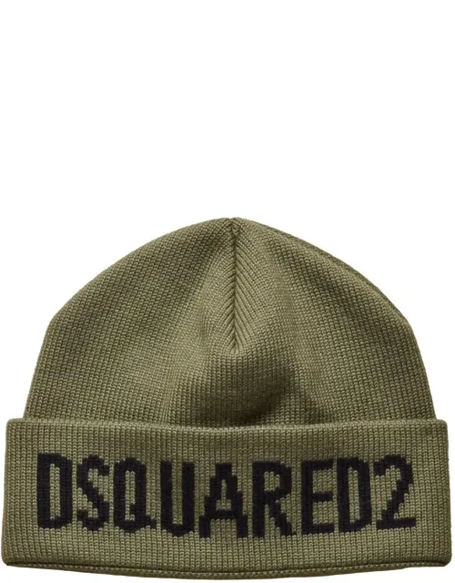 Knitted Wool Beanie Hat With Folded Cuff And Bold Lettering