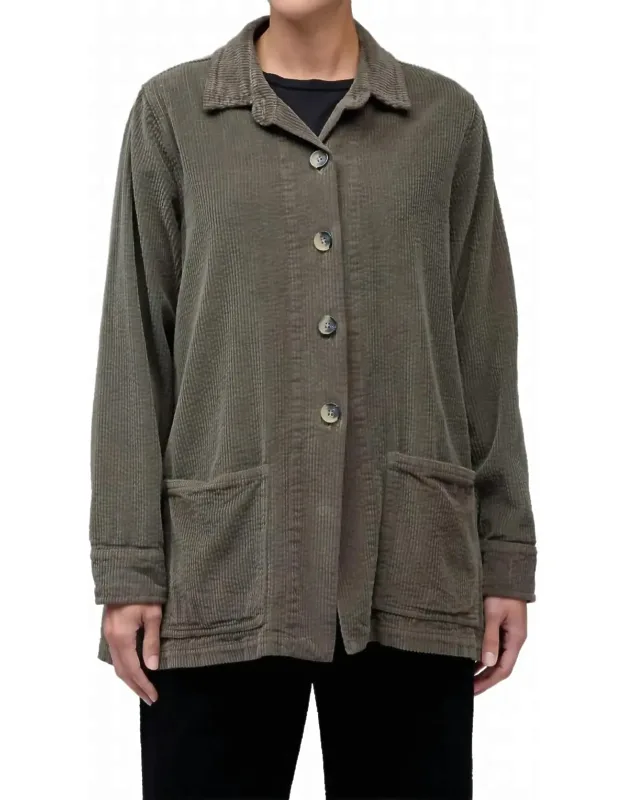 Lux Cord Car Long Sleeve Coat
