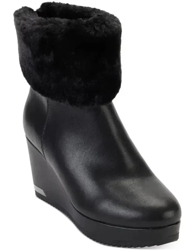 Dkny Nadra K3201890 Boots Black Leather Wedge Heel Bootie Rhs8382