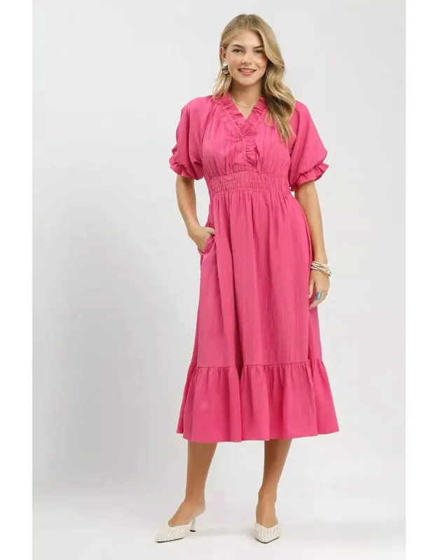 Puffed Sleeve Midi Dress