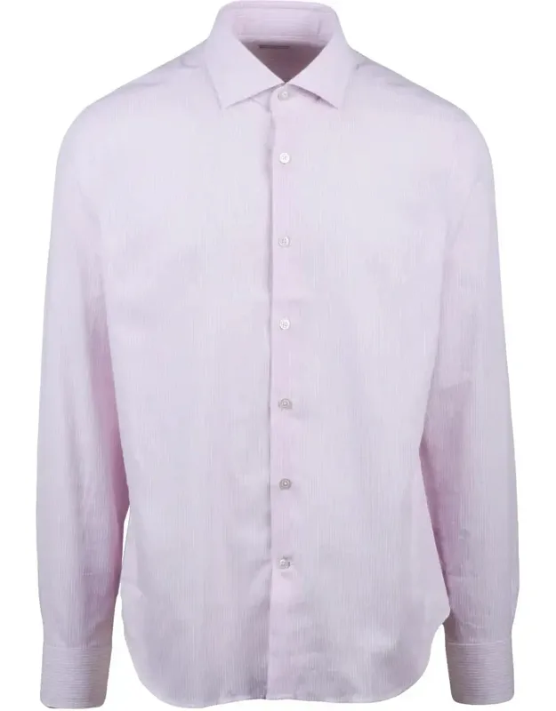 Long Sleeve Cotton Shirt With Vertical Stripe Pattern