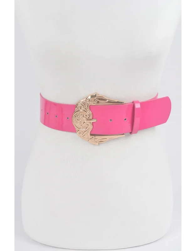 Metal Buckle Enamel Belt - Smooth Finish, Lightweight Design
