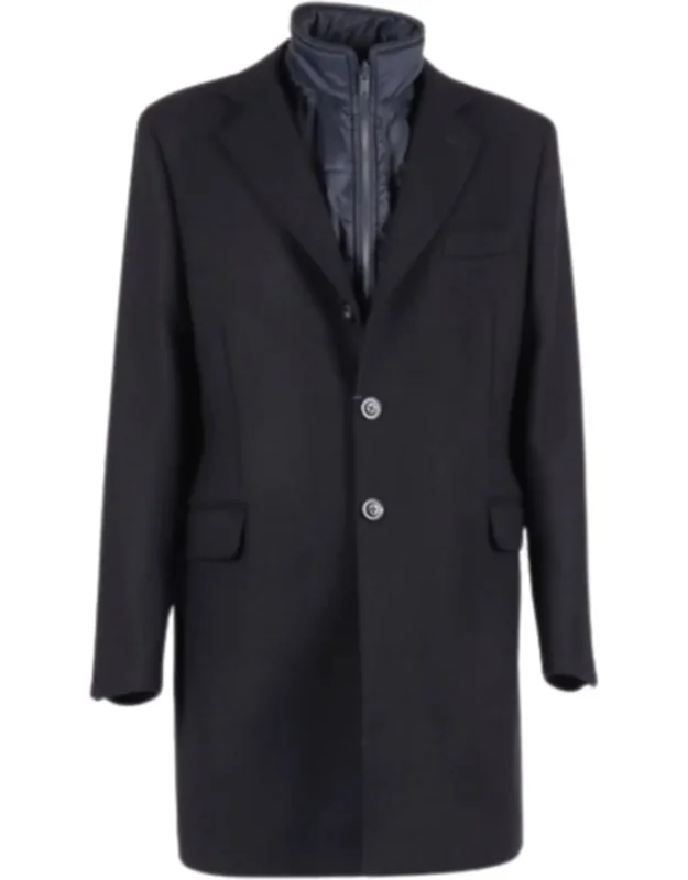 Layered Wool Coat With Button Fastening And Flap Pockets