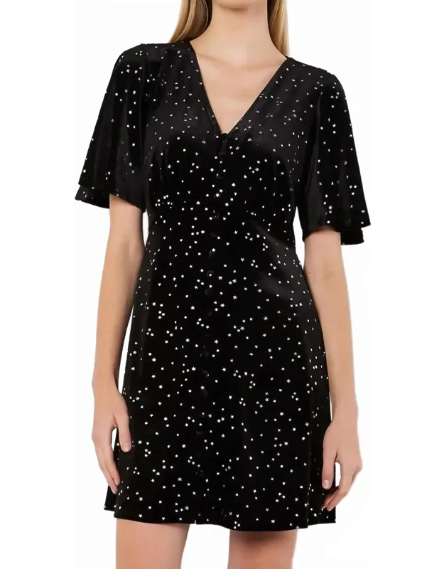 Button Thru Star Velvet Dress
