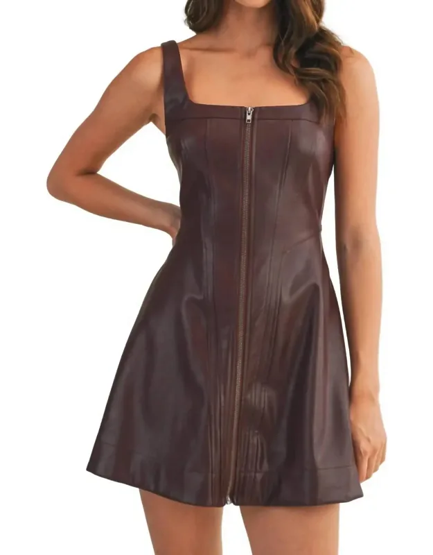Zip Up Front Faux Leather Dress