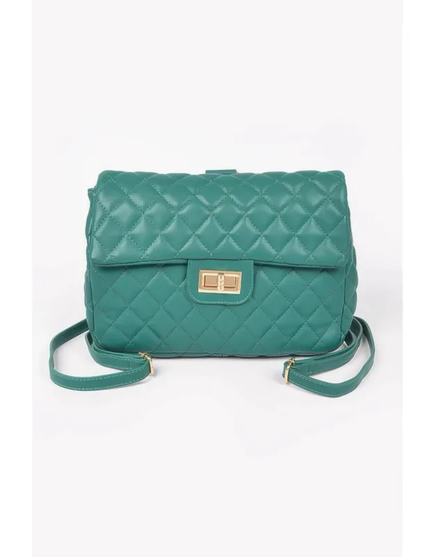 Quilted Faux Leather Flap Backpack