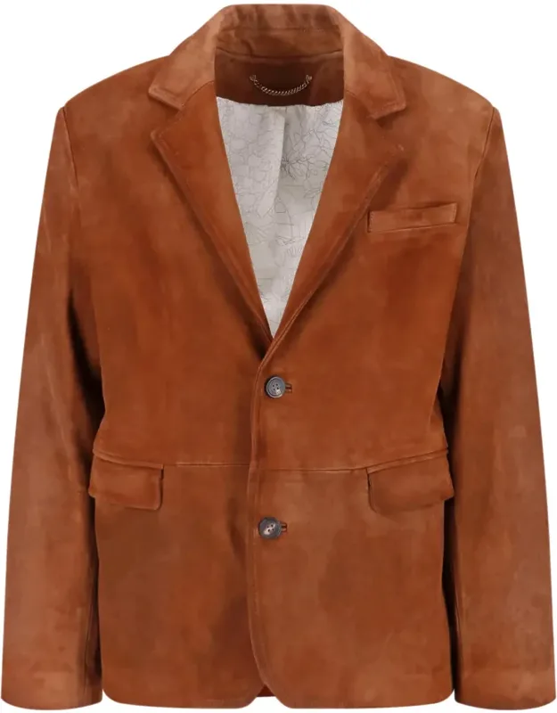 Suede Jacket With Button Closure And Tailored Silhouette