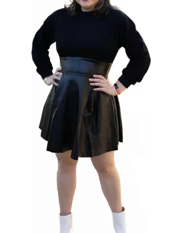 Mixed Media Corset Waist Faux Leather Dress