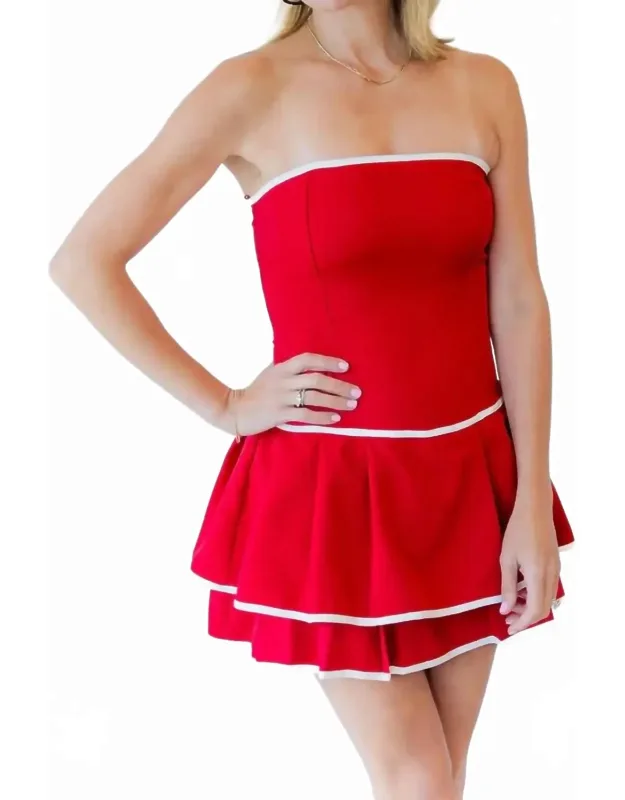 Strapless Drop Waist Pleated Mini Romper