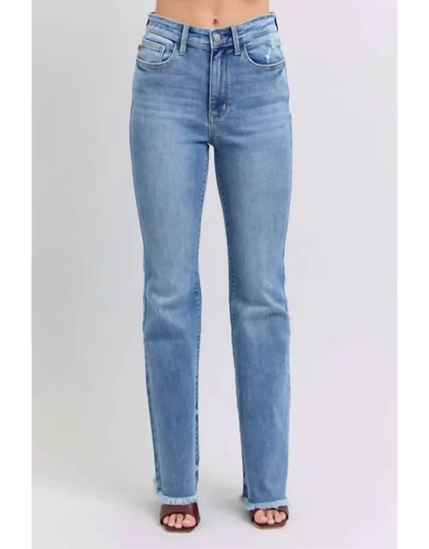 High Waist Bootcut Fray Hem Jeans