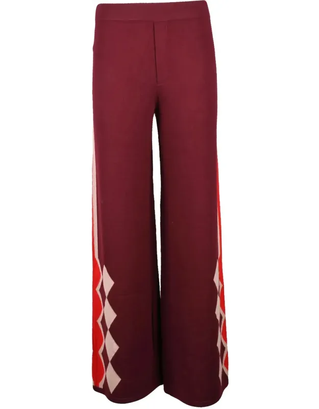 Knitted Wool Jumpsuit With Geometric Patterns And Wide-leg Silhouette