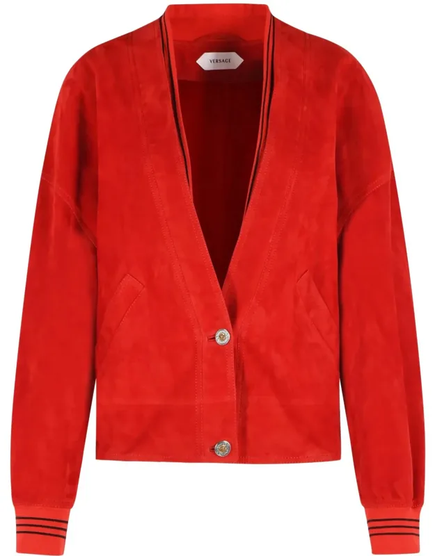 Vibrant Suede Jacket With Deep V Neckline