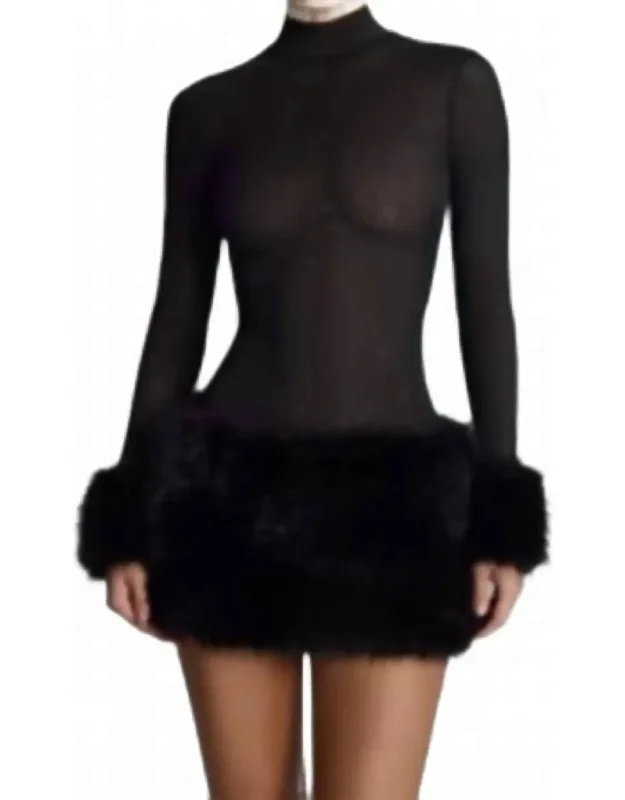 Faux Fur-trim Turtleneck Mini Dress