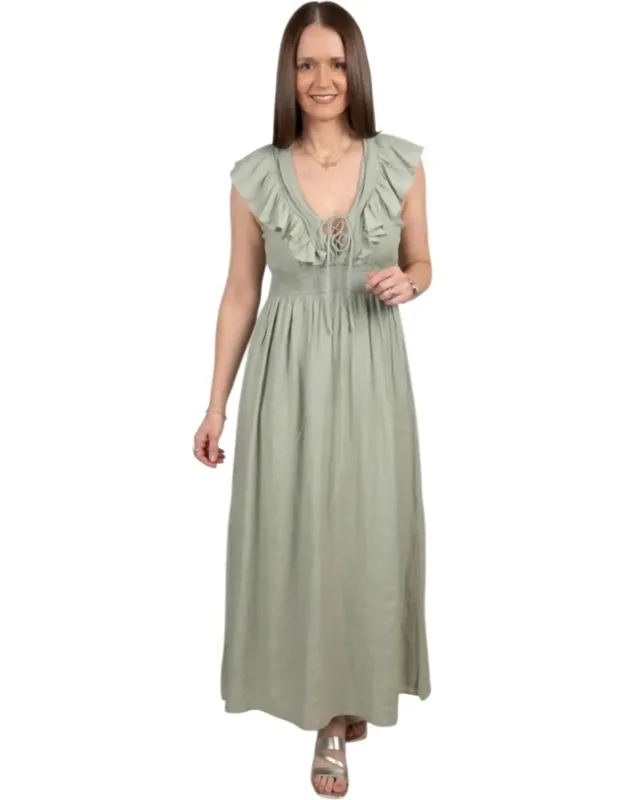 Ruffled Shoulder Strap Midi Dress