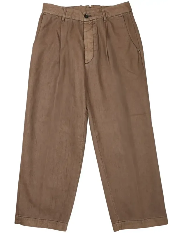 Mid-rise Pleated Cotton Wide-leg Pants
