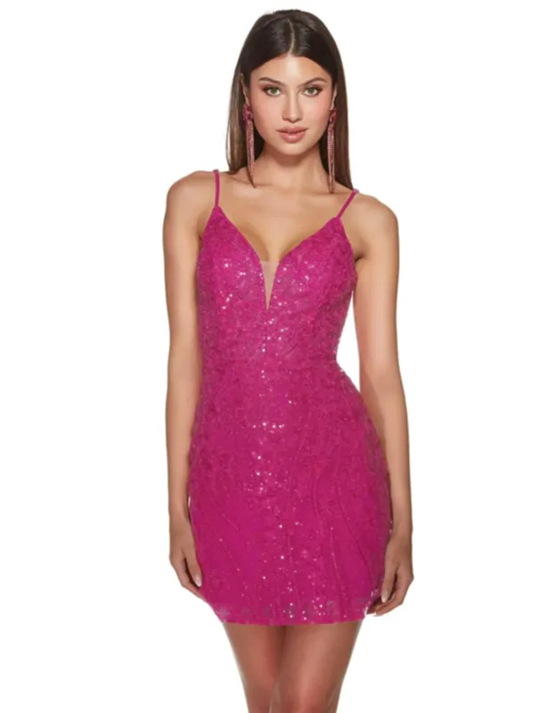 Sequin Lace Plunging Neckline Cocktail Dress